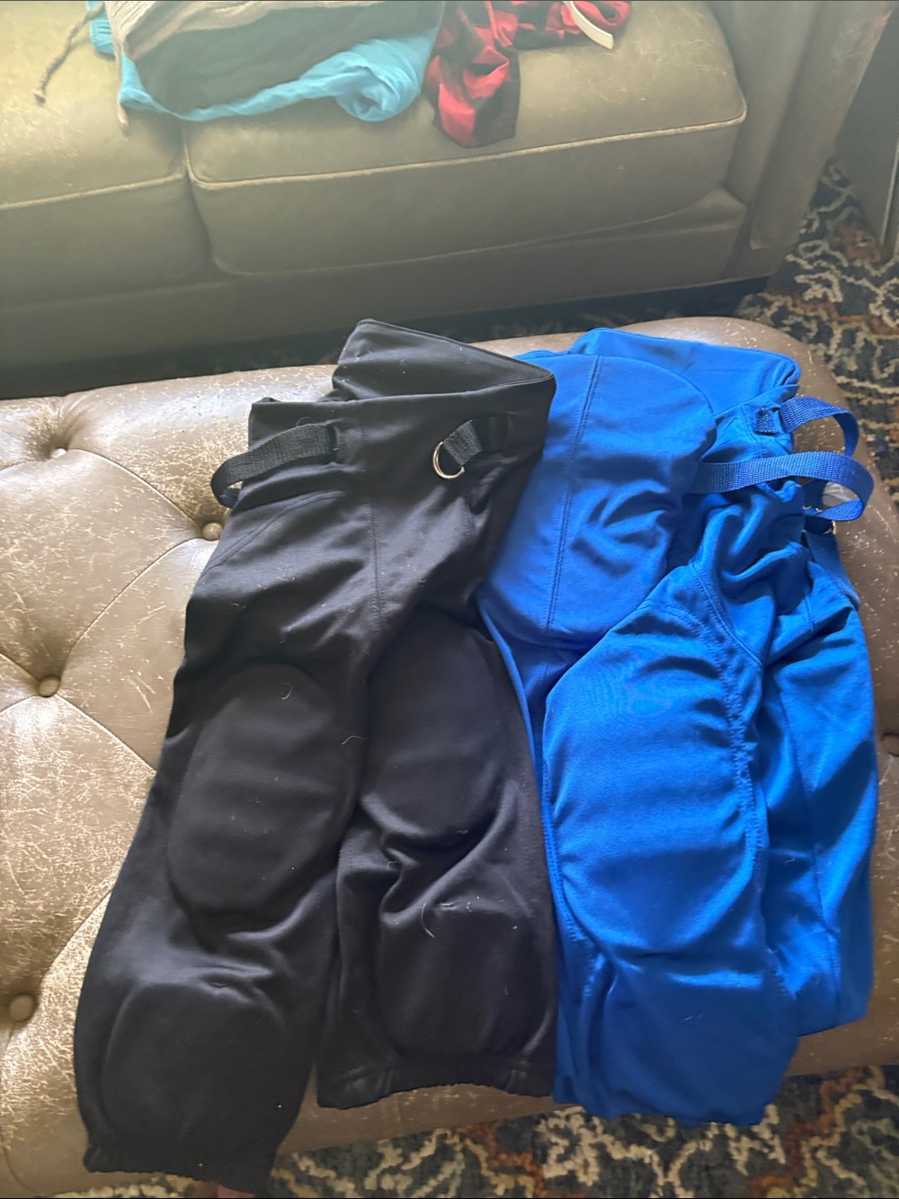 Youth football pants with integrated pads Duo — Black & Bright Blue